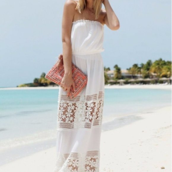 6 Shore Road Other - Vintage 6 Shore Road Strapless Crochet White Maxi Dress & Cover Up Y2K Womens S